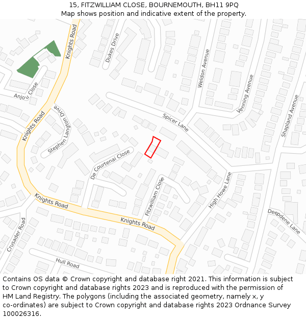 15, FITZWILLIAM CLOSE, BOURNEMOUTH, BH11 9PQ: Location map and indicative extent of plot