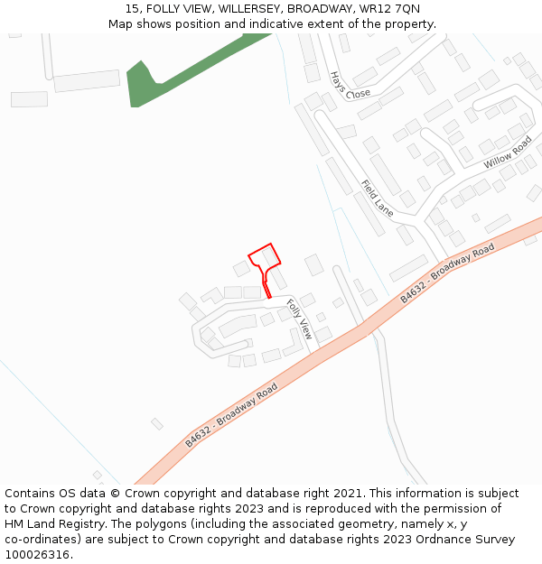 15, FOLLY VIEW, WILLERSEY, BROADWAY, WR12 7QN: Location map and indicative extent of plot