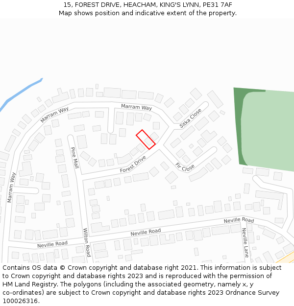 15, FOREST DRIVE, HEACHAM, KING'S LYNN, PE31 7AF: Location map and indicative extent of plot