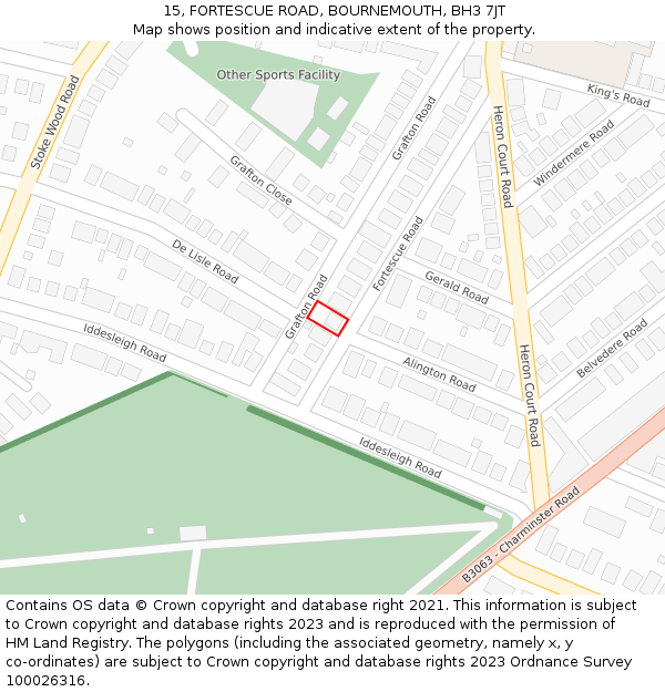 15, FORTESCUE ROAD, BOURNEMOUTH, BH3 7JT: Location map and indicative extent of plot