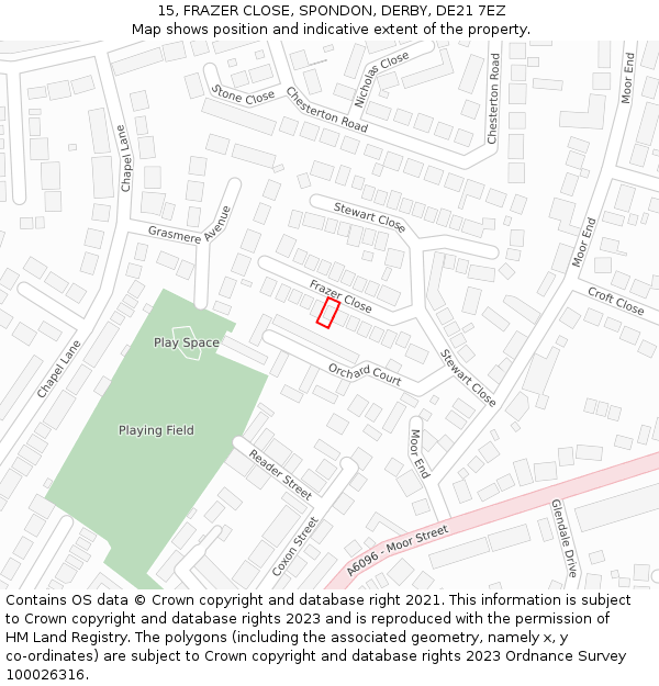 15, FRAZER CLOSE, SPONDON, DERBY, DE21 7EZ: Location map and indicative extent of plot