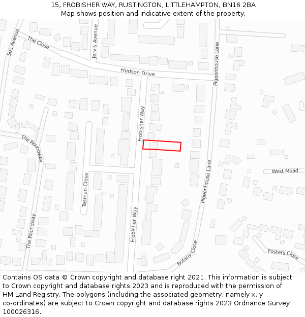 15, FROBISHER WAY, RUSTINGTON, LITTLEHAMPTON, BN16 2BA: Location map and indicative extent of plot