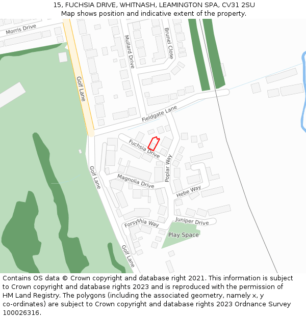 15, FUCHSIA DRIVE, WHITNASH, LEAMINGTON SPA, CV31 2SU: Location map and indicative extent of plot