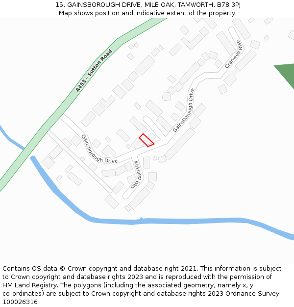 15, GAINSBOROUGH DRIVE, MILE OAK, TAMWORTH, B78 3PJ: Location map and indicative extent of plot