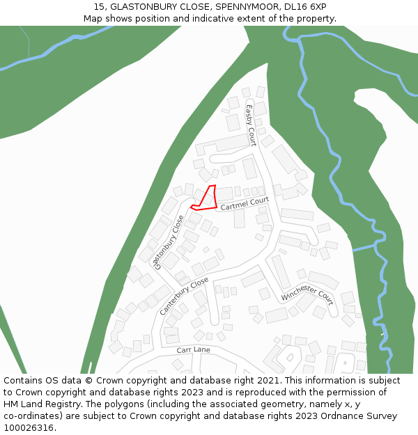 15, GLASTONBURY CLOSE, SPENNYMOOR, DL16 6XP: Location map and indicative extent of plot