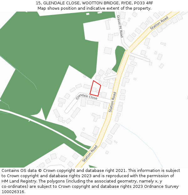 15, GLENDALE CLOSE, WOOTTON BRIDGE, RYDE, PO33 4RF: Location map and indicative extent of plot