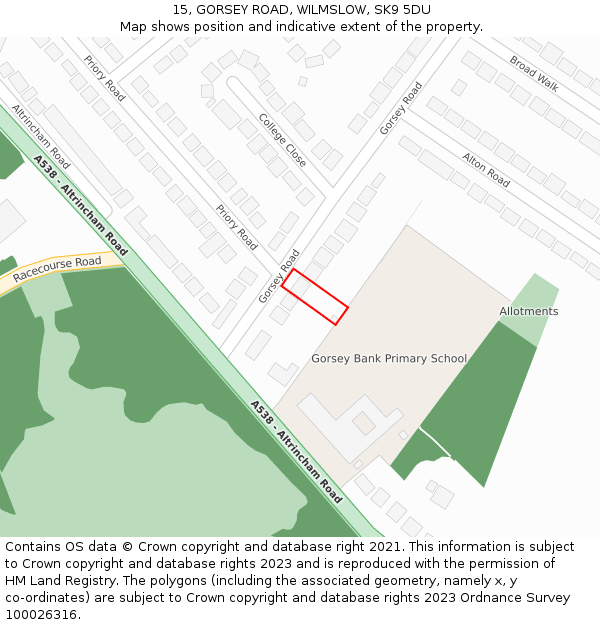 15, GORSEY ROAD, WILMSLOW, SK9 5DU: Location map and indicative extent of plot