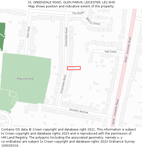 15, GREENDALE ROAD, GLEN PARVA, LEICESTER, LE2 9HD: Location map and indicative extent of plot