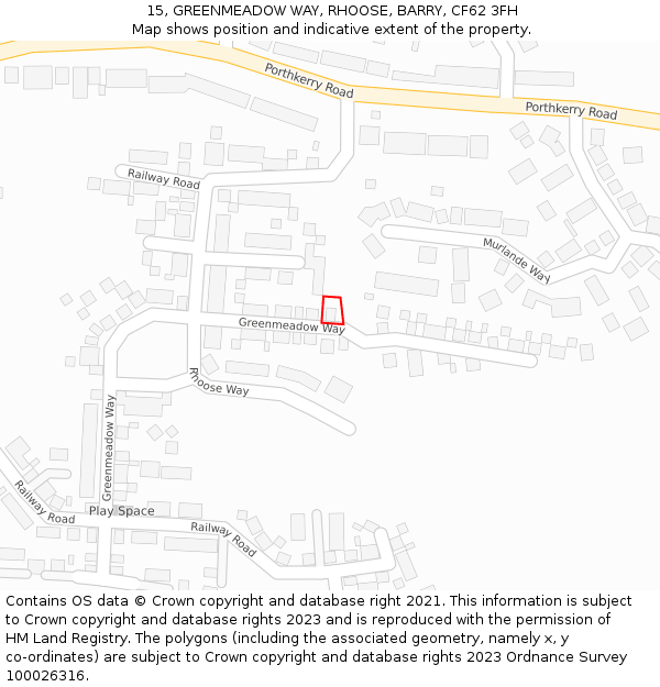 15, GREENMEADOW WAY, RHOOSE, BARRY, CF62 3FH: Location map and indicative extent of plot