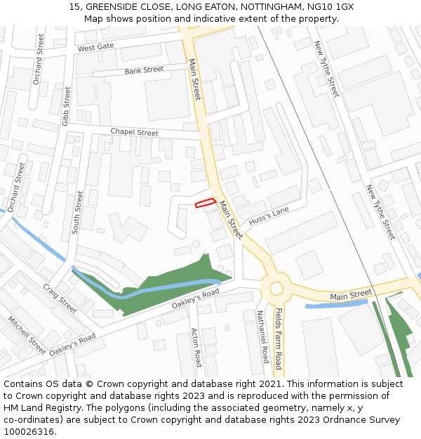 15, GREENSIDE CLOSE, LONG EATON, NOTTINGHAM, NG10 1GX: Location map and indicative extent of plot