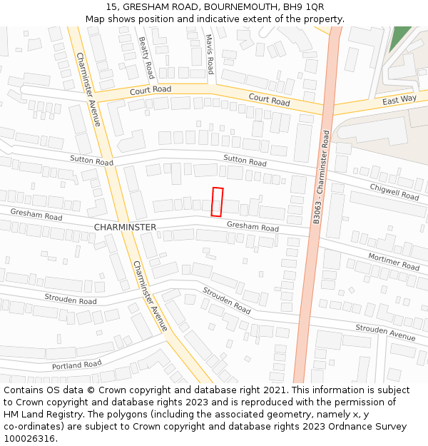 15, GRESHAM ROAD, BOURNEMOUTH, BH9 1QR: Location map and indicative extent of plot