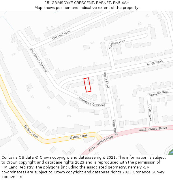 15, GRIMSDYKE CRESCENT, BARNET, EN5 4AH: Location map and indicative extent of plot