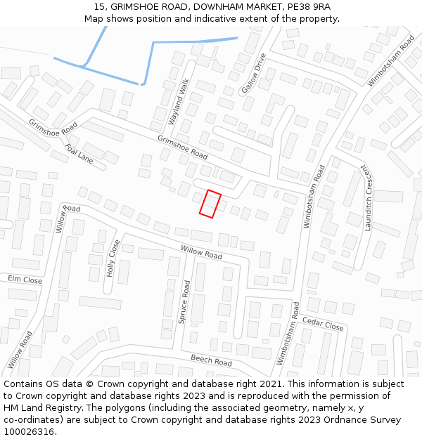 15, GRIMSHOE ROAD, DOWNHAM MARKET, PE38 9RA: Location map and indicative extent of plot