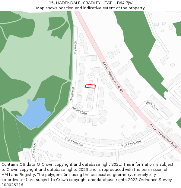 15, HADENDALE, CRADLEY HEATH, B64 7JW: Location map and indicative extent of plot