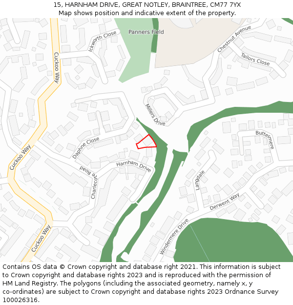 15, HARNHAM DRIVE, GREAT NOTLEY, BRAINTREE, CM77 7YX: Location map and indicative extent of plot