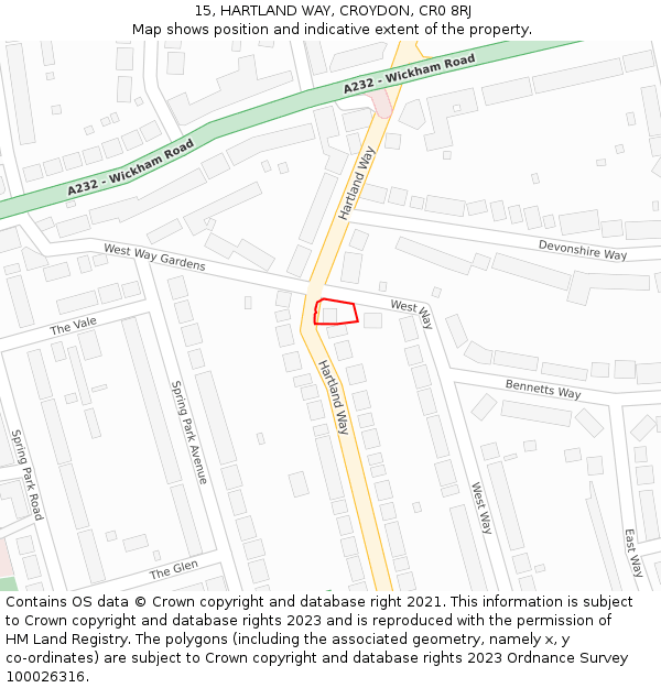 15, HARTLAND WAY, CROYDON, CR0 8RJ: Location map and indicative extent of plot