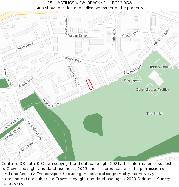 15, HASTINGS VIEW, BRACKNELL, RG12 9GW: Location map and indicative extent of plot