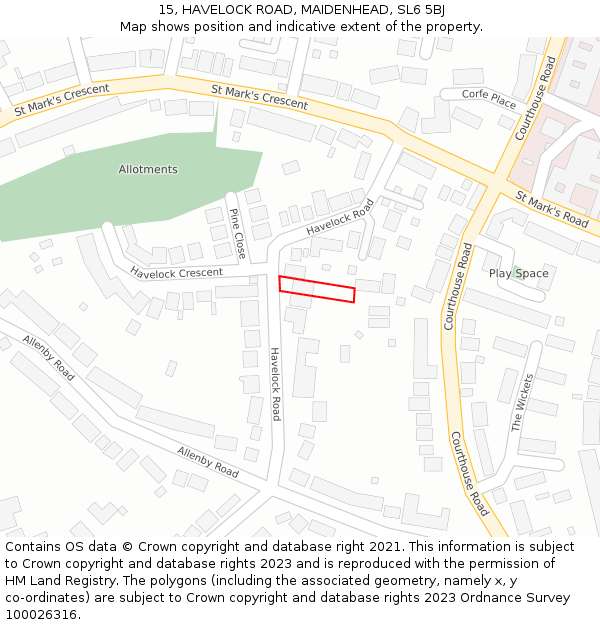 15, HAVELOCK ROAD, MAIDENHEAD, SL6 5BJ: Location map and indicative extent of plot