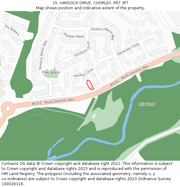 15, HAYDOCK DRIVE, CHORLEY, PR7 3FT: Location map and indicative extent of plot