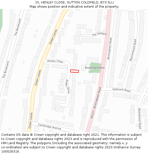 15, HENLEY CLOSE, SUTTON COLDFIELD, B73 5LU: Location map and indicative extent of plot