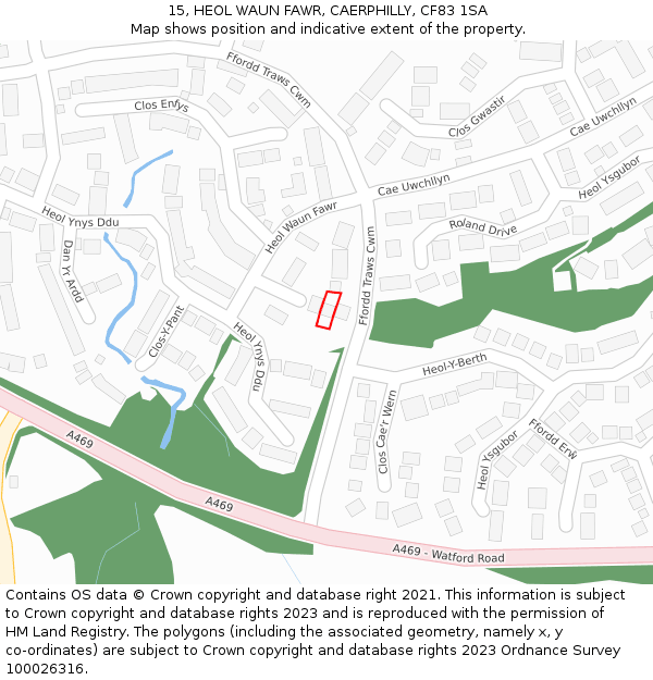 15, HEOL WAUN FAWR, CAERPHILLY, CF83 1SA: Location map and indicative extent of plot