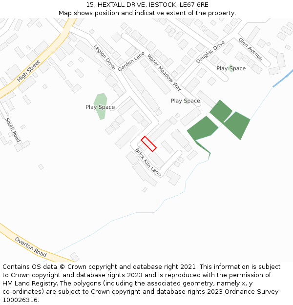 15, HEXTALL DRIVE, IBSTOCK, LE67 6RE: Location map and indicative extent of plot