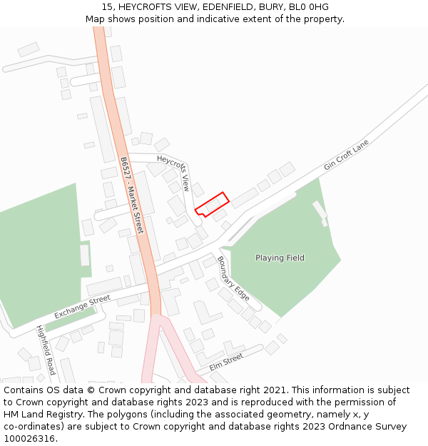 15, HEYCROFTS VIEW, EDENFIELD, BURY, BL0 0HG: Location map and indicative extent of plot