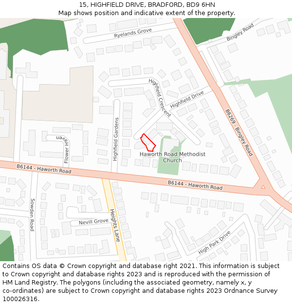 15, HIGHFIELD DRIVE, BRADFORD, BD9 6HN: Location map and indicative extent of plot