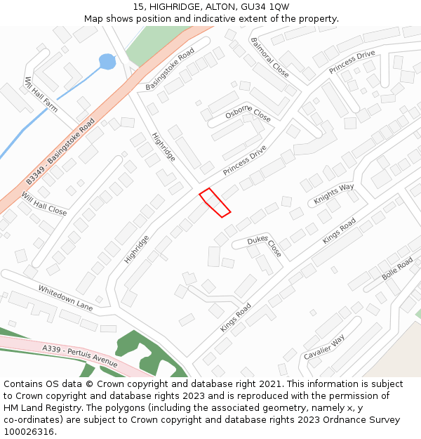 15, HIGHRIDGE, ALTON, GU34 1QW: Location map and indicative extent of plot