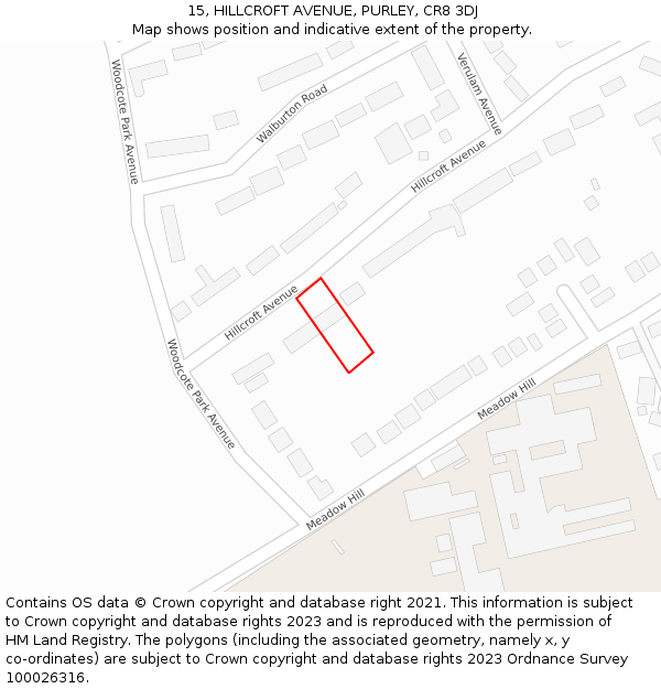 15, HILLCROFT AVENUE, PURLEY, CR8 3DJ: Location map and indicative extent of plot