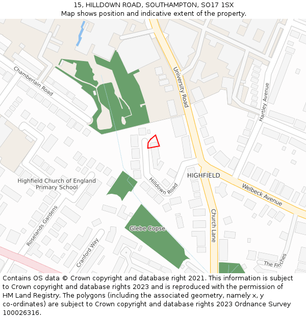 15, HILLDOWN ROAD, SOUTHAMPTON, SO17 1SX: Location map and indicative extent of plot