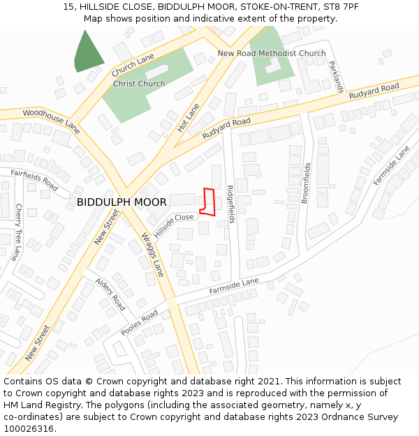 15, HILLSIDE CLOSE, BIDDULPH MOOR, STOKE-ON-TRENT, ST8 7PF: Location map and indicative extent of plot