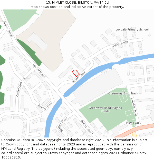 15, HIMLEY CLOSE, BILSTON, WV14 0LJ: Location map and indicative extent of plot