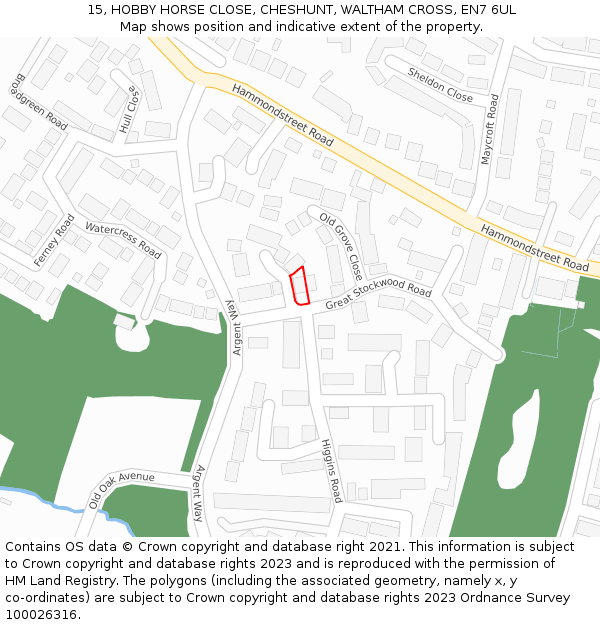 15, HOBBY HORSE CLOSE, CHESHUNT, WALTHAM CROSS, EN7 6UL: Location map and indicative extent of plot