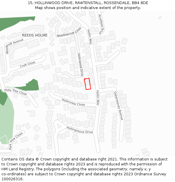 15, HOLLINWOOD DRIVE, RAWTENSTALL, ROSSENDALE, BB4 8DE: Location map and indicative extent of plot