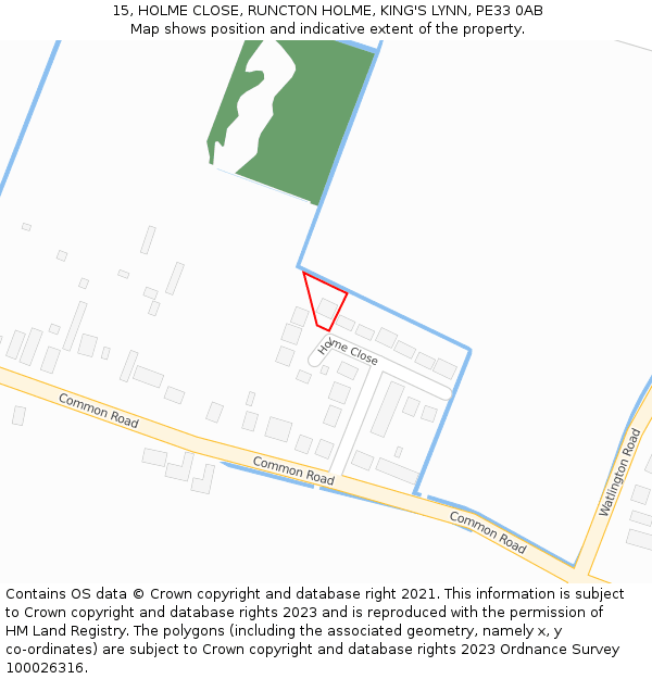 15, HOLME CLOSE, RUNCTON HOLME, KING'S LYNN, PE33 0AB: Location map and indicative extent of plot