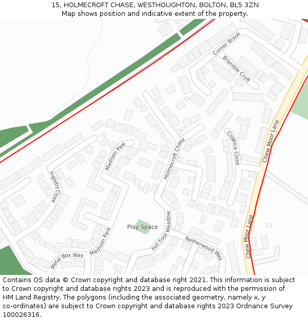 15, HOLMECROFT CHASE, WESTHOUGHTON, BOLTON, BL5 3ZN: Location map and indicative extent of plot