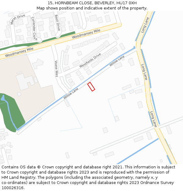 15, HORNBEAM CLOSE, BEVERLEY, HU17 0XH: Location map and indicative extent of plot