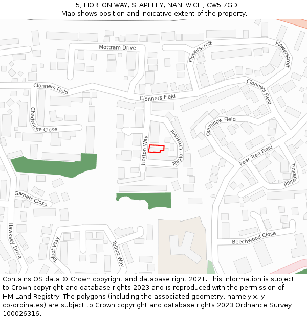 15, HORTON WAY, STAPELEY, NANTWICH, CW5 7GD: Location map and indicative extent of plot