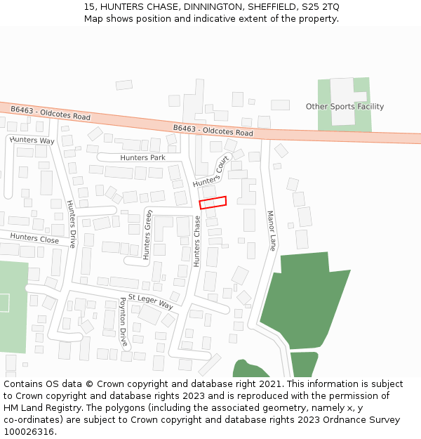 15, HUNTERS CHASE, DINNINGTON, SHEFFIELD, S25 2TQ: Location map and indicative extent of plot