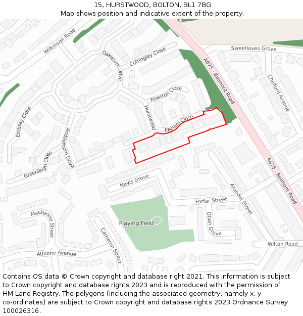 15, HURSTWOOD, BOLTON, BL1 7BG: Location map and indicative extent of plot