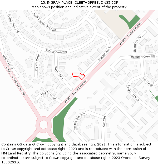 15, INGRAM PLACE, CLEETHORPES, DN35 9QP: Location map and indicative extent of plot