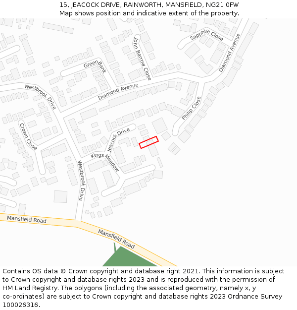 15, JEACOCK DRIVE, RAINWORTH, MANSFIELD, NG21 0FW: Location map and indicative extent of plot