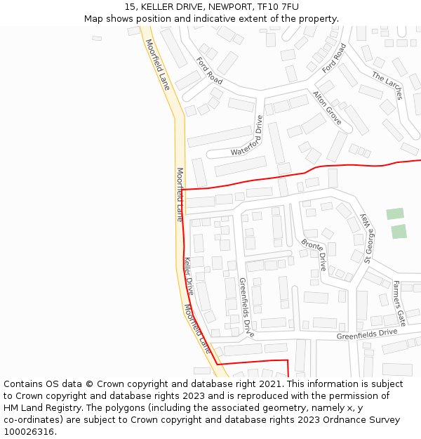 15, KELLER DRIVE, NEWPORT, TF10 7FU: Location map and indicative extent of plot