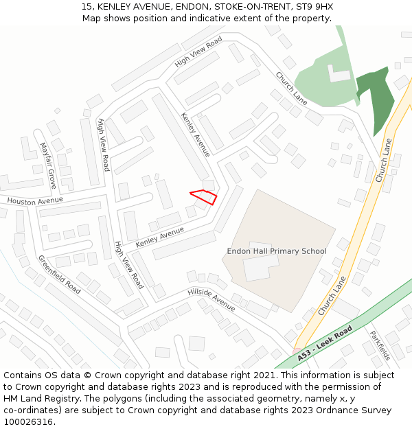 15, KENLEY AVENUE, ENDON, STOKE-ON-TRENT, ST9 9HX: Location map and indicative extent of plot