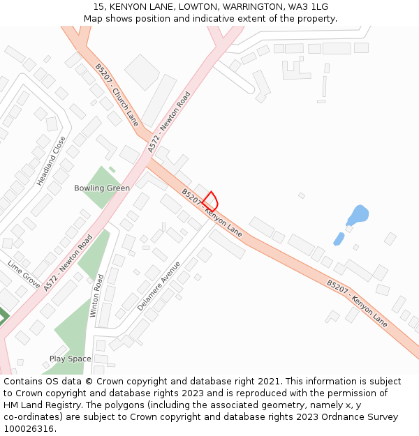 15, KENYON LANE, LOWTON, WARRINGTON, WA3 1LG: Location map and indicative extent of plot