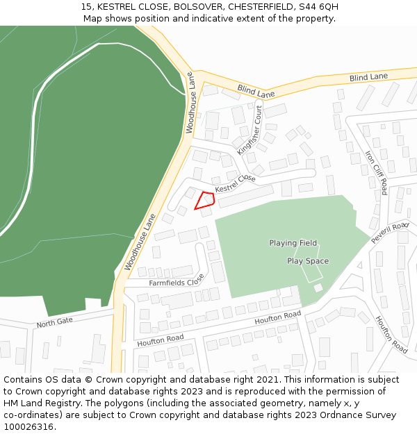 15, KESTREL CLOSE, BOLSOVER, CHESTERFIELD, S44 6QH: Location map and indicative extent of plot