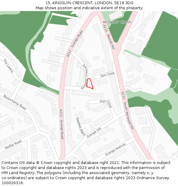 15, KINGSLYN CRESCENT, LONDON, SE19 3DG: Location map and indicative extent of plot