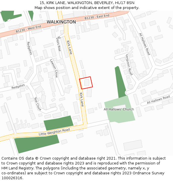 15, KIRK LANE, WALKINGTON, BEVERLEY, HU17 8SN: Location map and indicative extent of plot