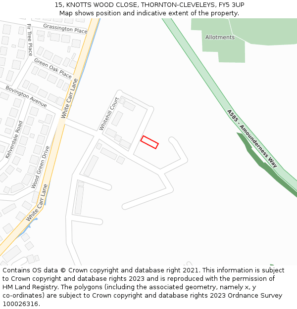 15, KNOTTS WOOD CLOSE, THORNTON-CLEVELEYS, FY5 3UP: Location map and indicative extent of plot